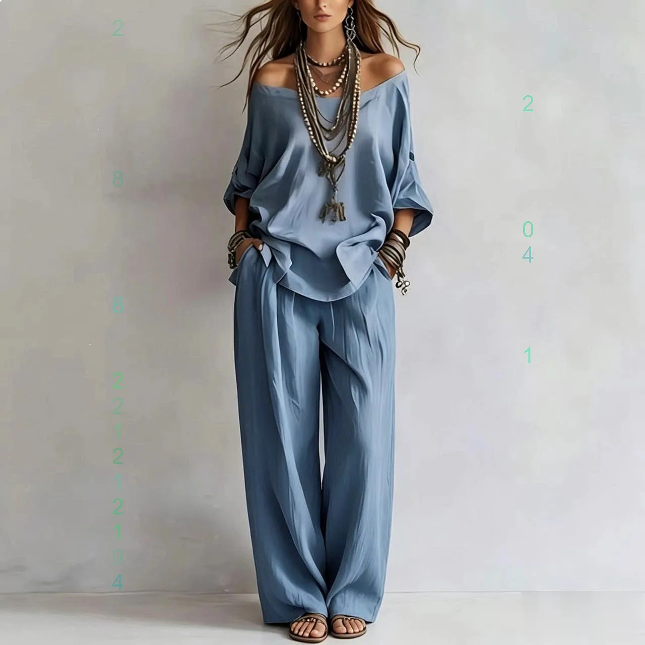 

Casual Matching Set: Off Shoulder Loose Blouse Top & Wide Leg Pants Jumpsuit Playsuit for Women Spring Summer