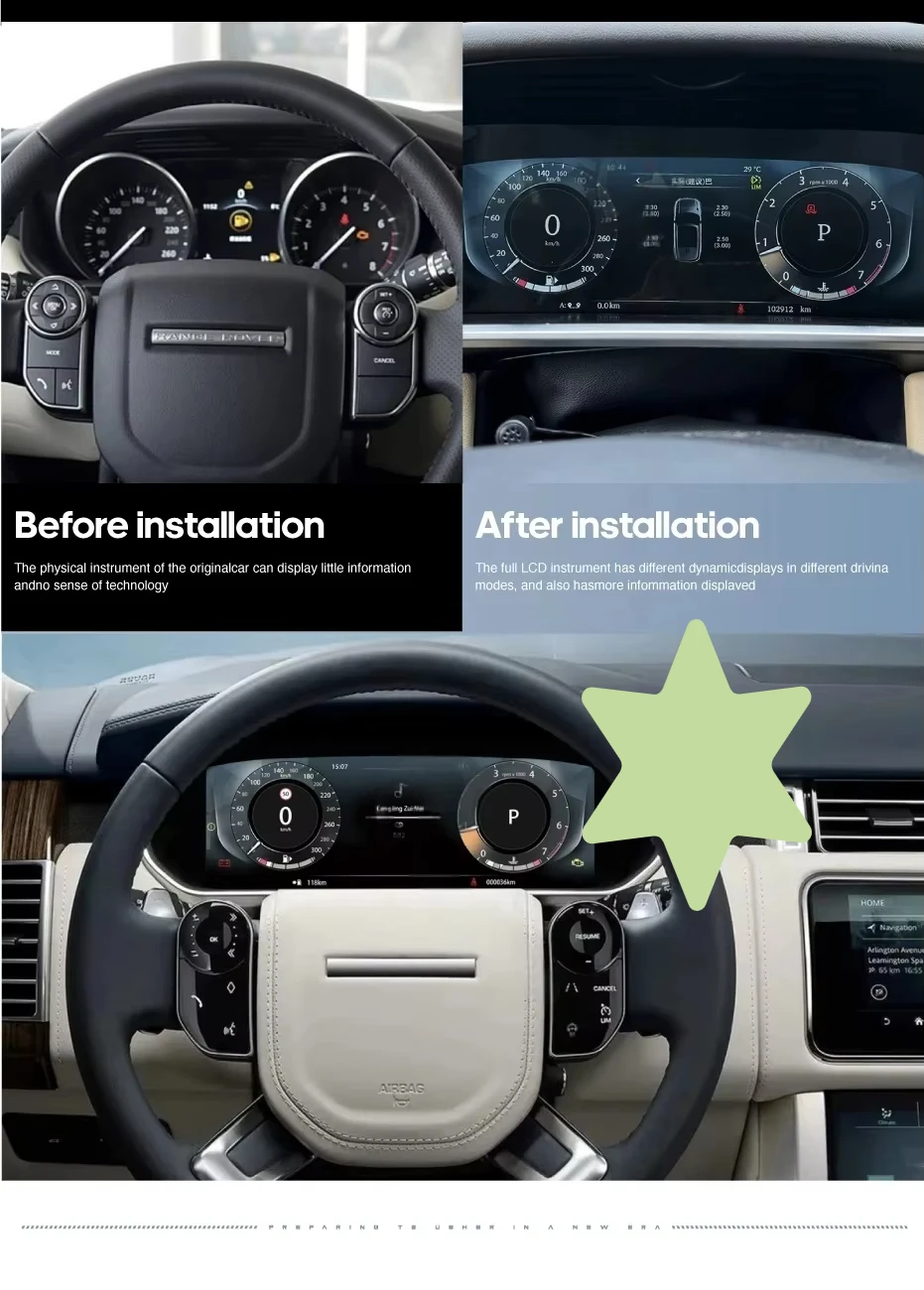 لسيارة رينج روفر فوغ 2013-2016 سبورت 2014-2017 مجموعة رقمية Lcd لوحة القيادة سرعة متر قمرة القيادة أداة افتراضية #2