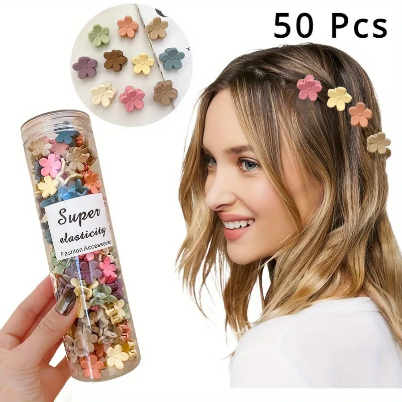 20/30/50 Sets Mini-Haarspangen, Niedliche Blumenförmige Haaraccessoires aus Kunststoff, Einfarbige Zöpfe, Geeignet für Teenager, Süß – Detail 3