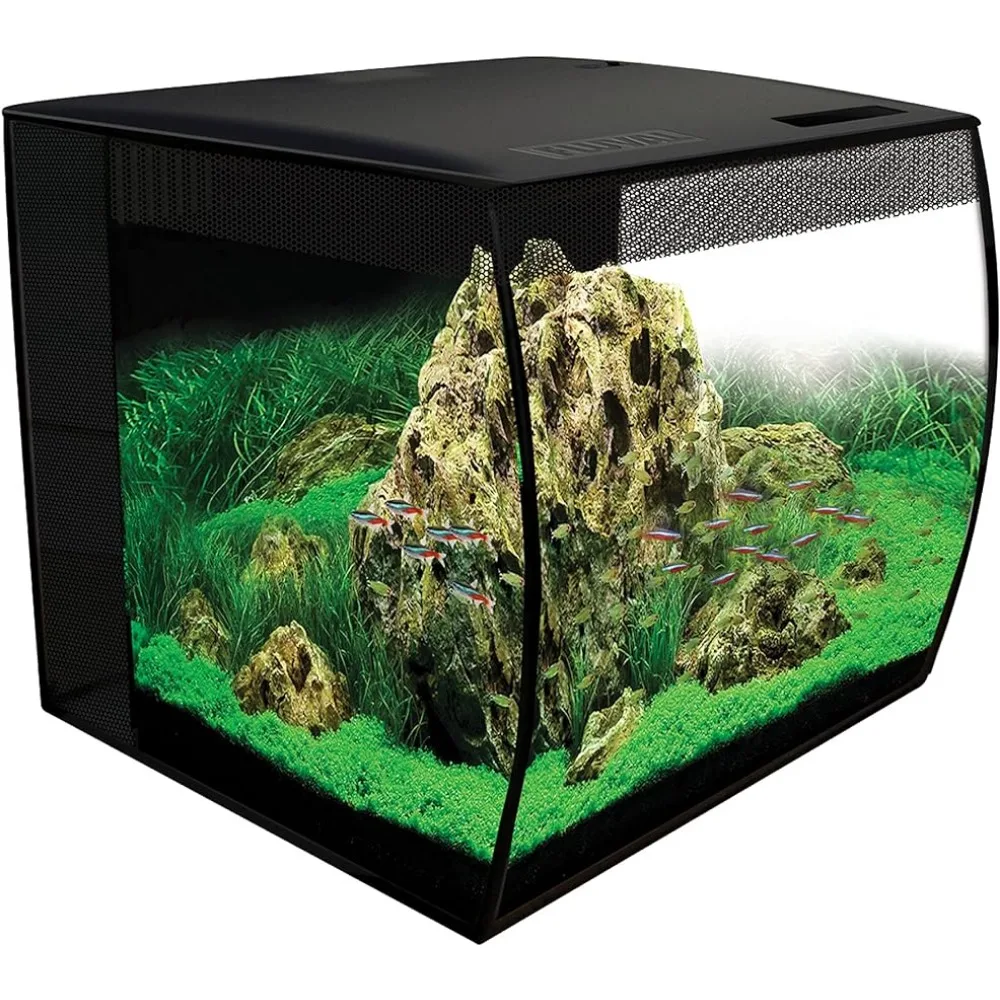 

Fishbowl 15 Gal. - Black Fish Aquarium Flex 15 Aquarium Kit - Fish Tank for Fish & Plants - Comes With LED Lights Aquatic Pet