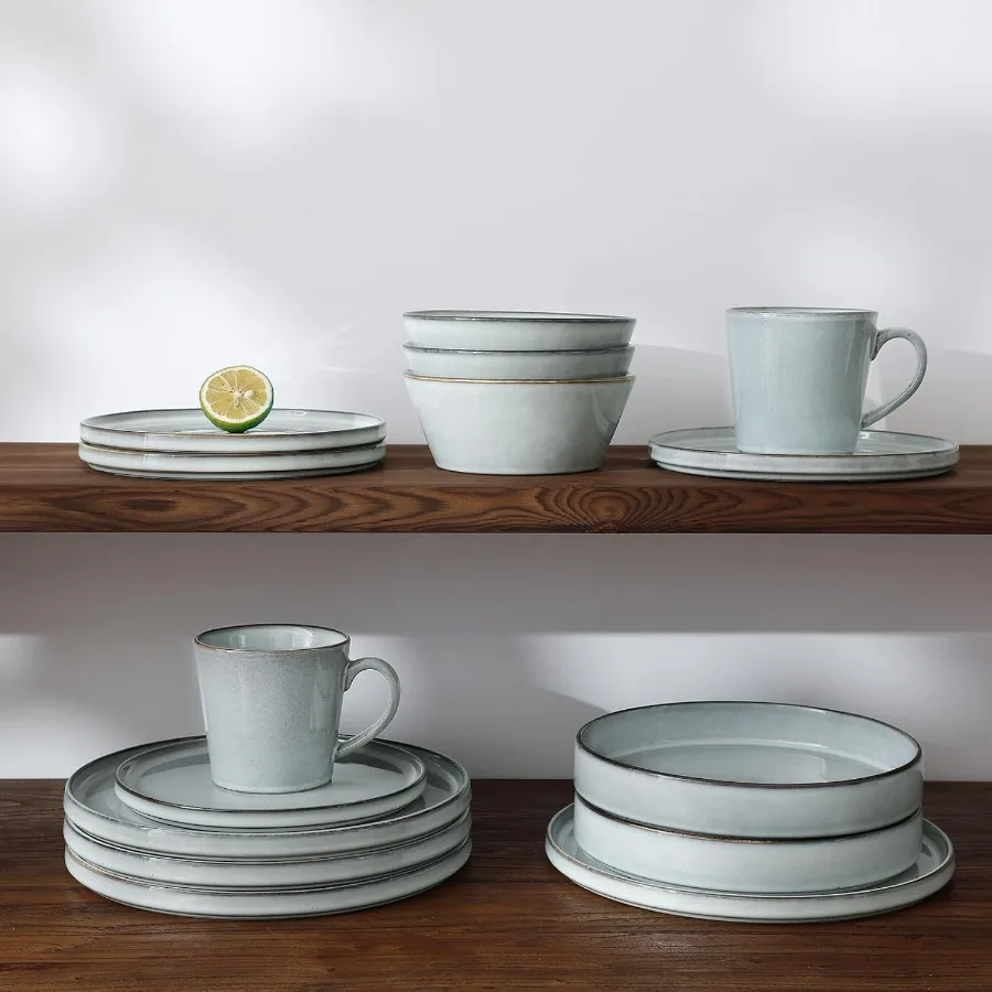 أطباق وأطباق عشاء من Annecy أطقم أواني طعام من الخزف الحجري طقم أطباق لـ 6 18 قطعة طقم أطباق مصنوع يدويًا في الميكروويف وDi #5