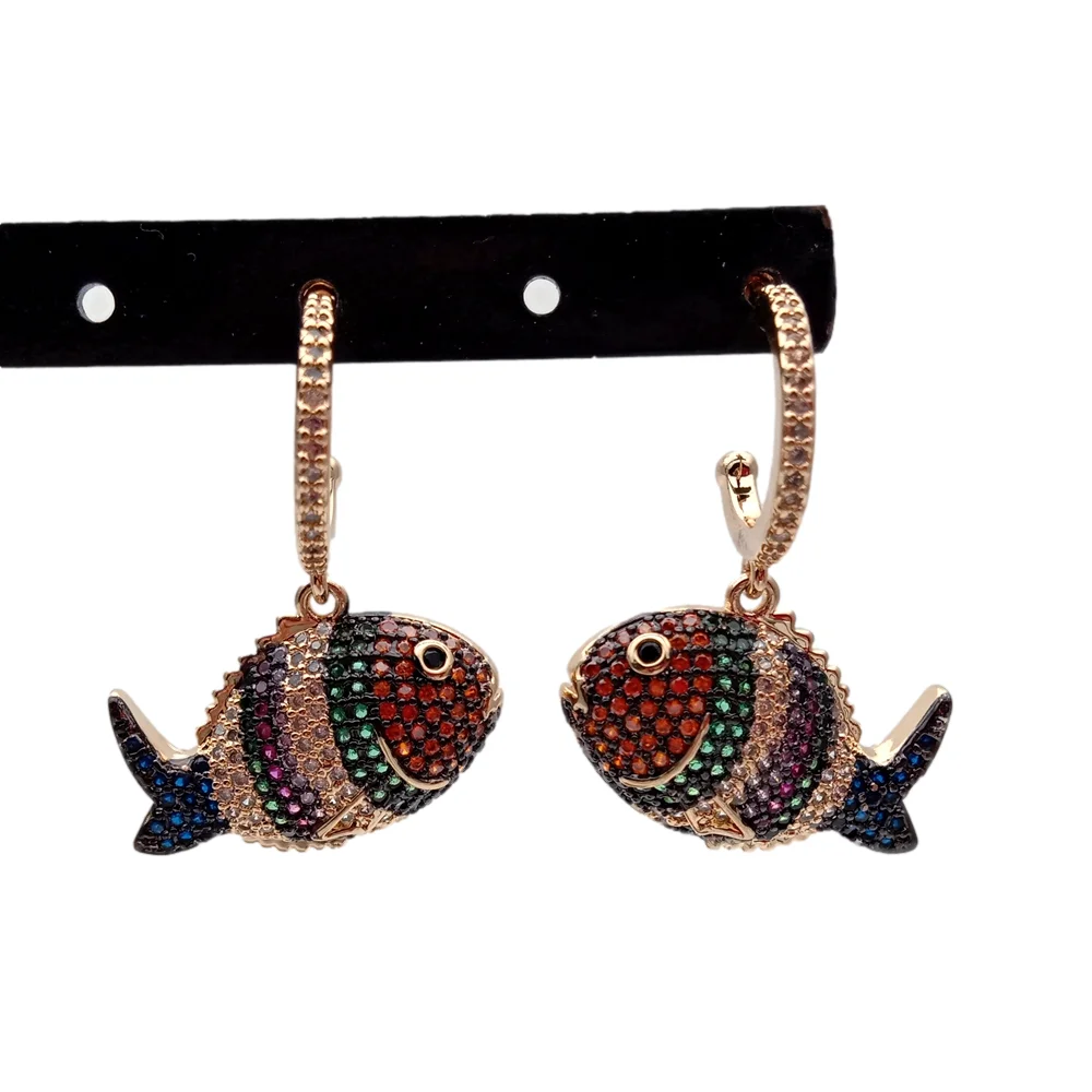

Y.YING Rainbow Cubic Zirconia Pave Fish Shape Earrings For Women Drop Earrings Elegant Party Wedding Jewelry Gift