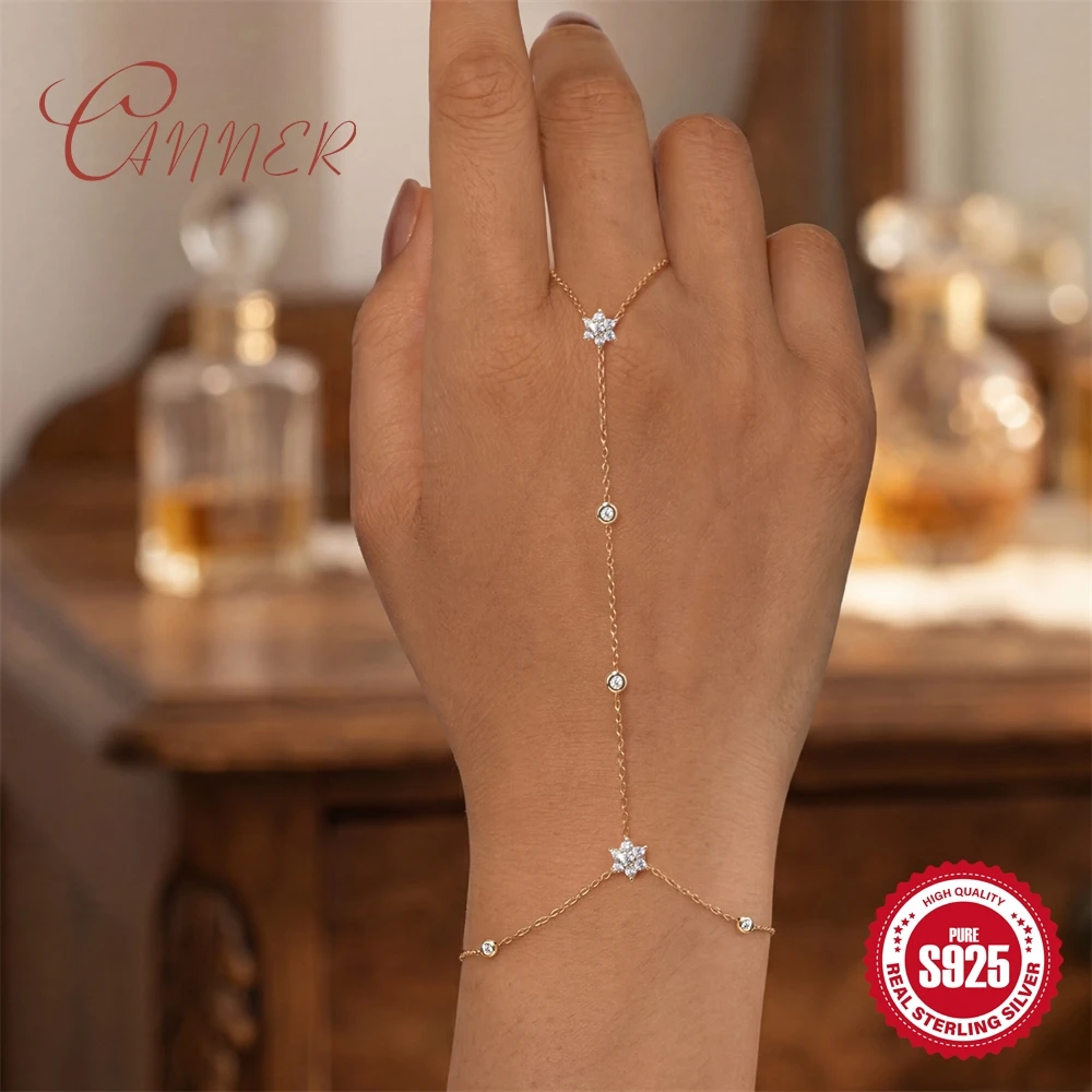 

Браслет-цепочка CANNER из стерлингового серебра 925 пробы с цирконами в форме снежинок, дизайн в виде пальца, для женщин, в лесном стиле, регулируемый, подарочное украшение