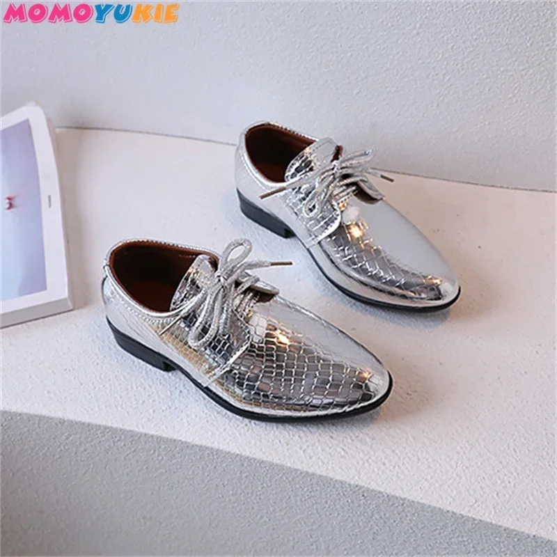 2023 Spring Autumn New Style Boys Leather Shoes Pointed-toe Solid Color Non-slip Kids Performance Shoes for Party Wedding Shoes