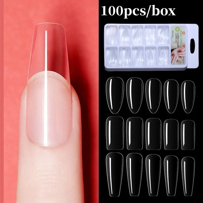 Clear Transparent Unhas Postiças, Matte Press On Nail Tips, adesivo completo para unhas Manicures, extensão em forma de T sem costura, 100pcs