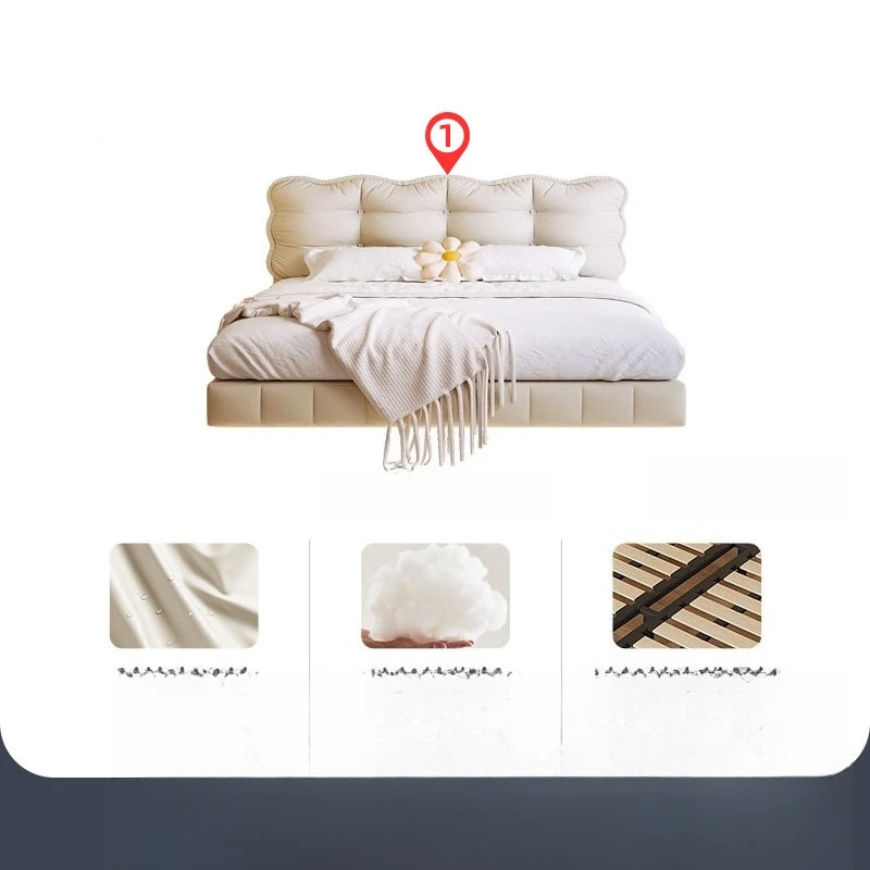 

French cream wind, suspended fabric bed, light luxury master bedroom bed