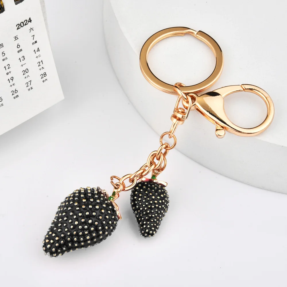 

HOLIN Kawaii Heart Key Chains Accessories Decor for Women Girls Purse Handbag Gift Black Strawberry Keychain Bag Charms