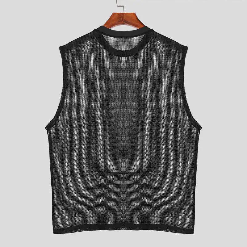 مثير لي جولة Ne تي شيرت الرجال فضفاض عارضة Svel سترة شفافة بال الصيف الملابس الوقوف صالح عرق سترة