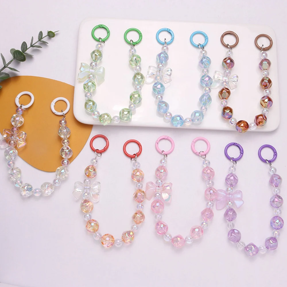 Y2K Cute Bowknot Phone Charm Strap Lanyard DIY Beaded Pendant Sweet Girl Keychain For iPhone Accessories Purse Bag Pendants