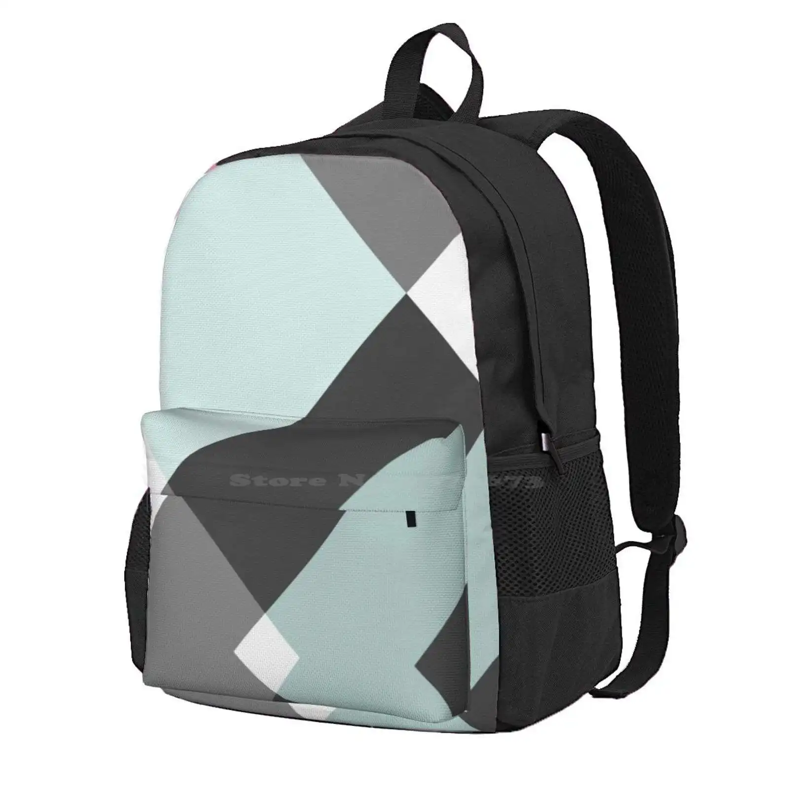 Duck Egg & Grey Patchwork Hot Sale Schoolbag Backpack Fashion Bags Pattern Patchwork Grey Gray White Trendy Fashion Elegant