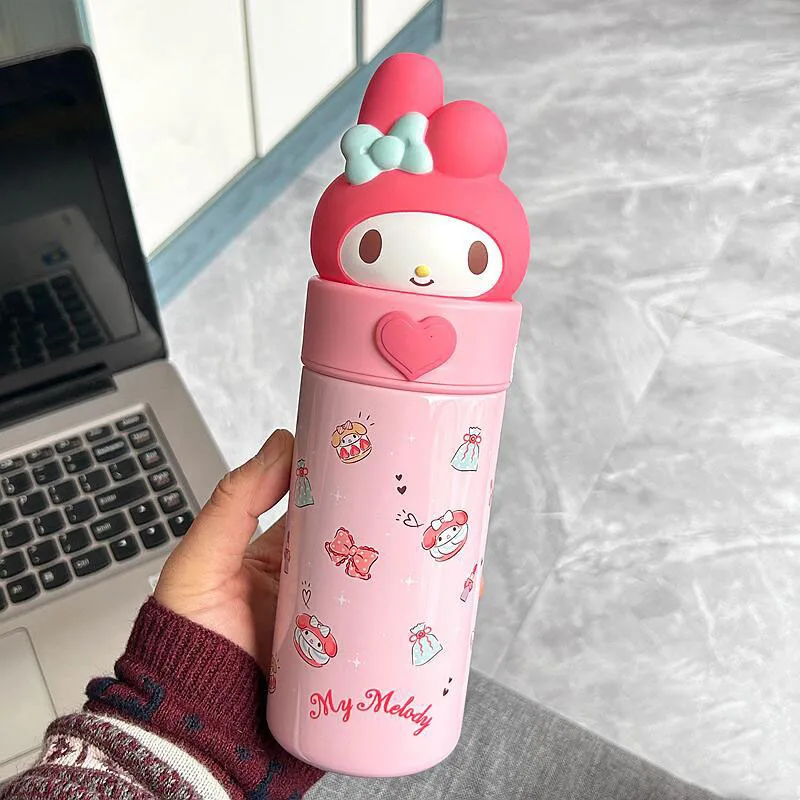 MINISO Hello Kitty Thermal Cup Anime Kuromi Cinnamoroll Cartoon Melody Kids Thermos Cup Portable 316Stainless Steel Water Bottle