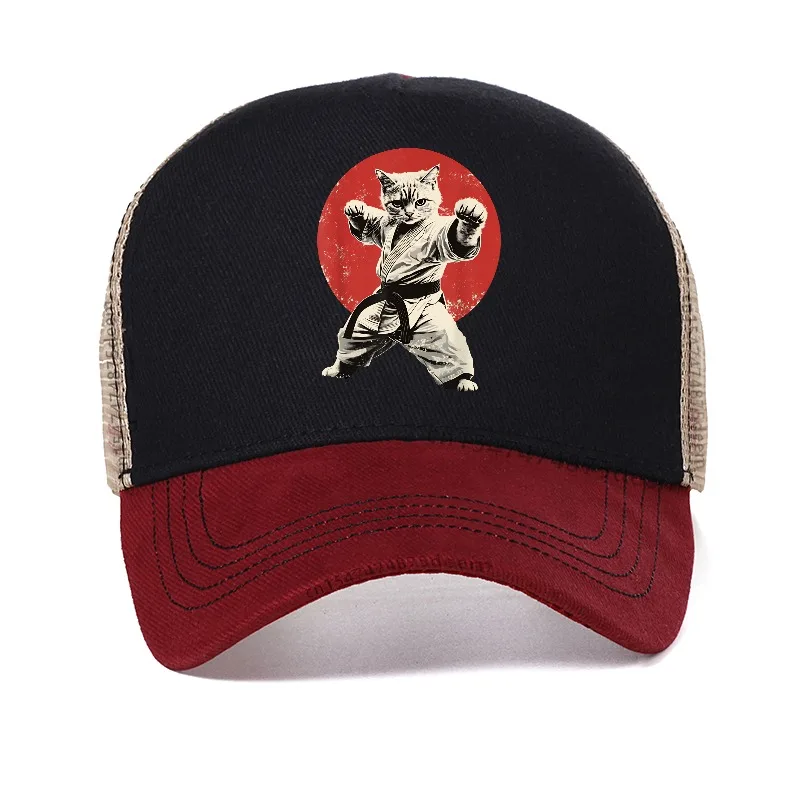 Cat Karate Judo hat an interesting graphic Baseball Cap of the Japanese flag and a funny Adjustable Hat