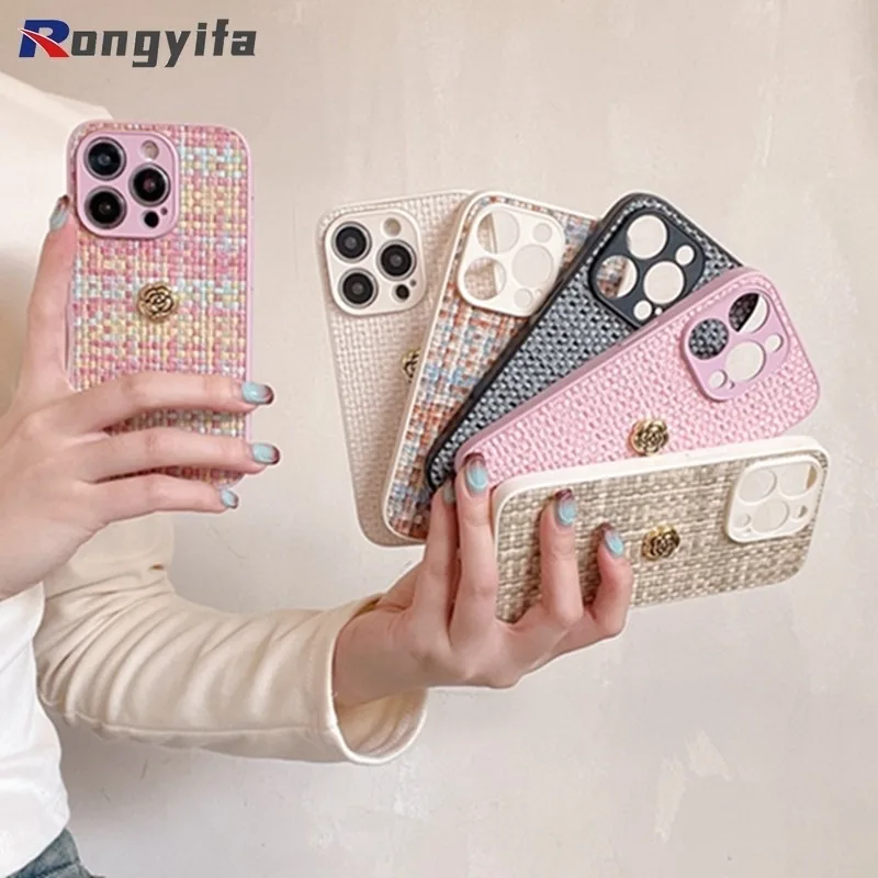 Fashion Camellia Phone Case For Xiaomi 14 13 12S 12 12T Pro 12X Mi 11 Lite 10S 10 Poco F5 M4 Pro X4 NFC F3 Case Woven Soft Cover