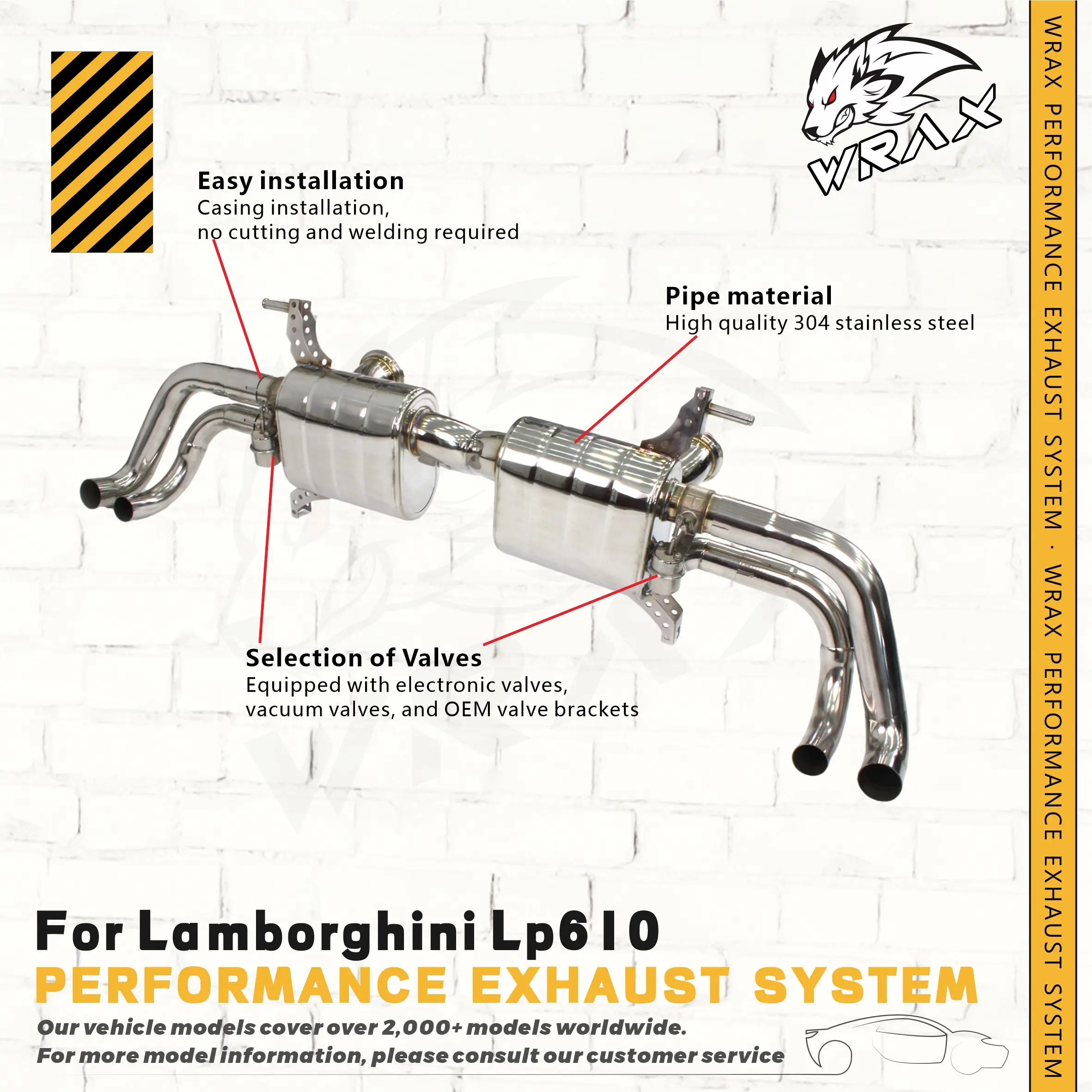 

Клапан WRAX из глянцевой нержавеющей стали Catback для Lamborghini LP610, стереозвуковые волны, дизайн X-трубки, выхлопная система
