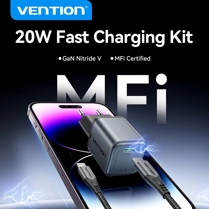 

Vention GaN Charger 20W PD Fast Type C Charger PD Mobile Phone Quick Charging For iPhone 17 16 15 14 13 Pro Max USB C Charger