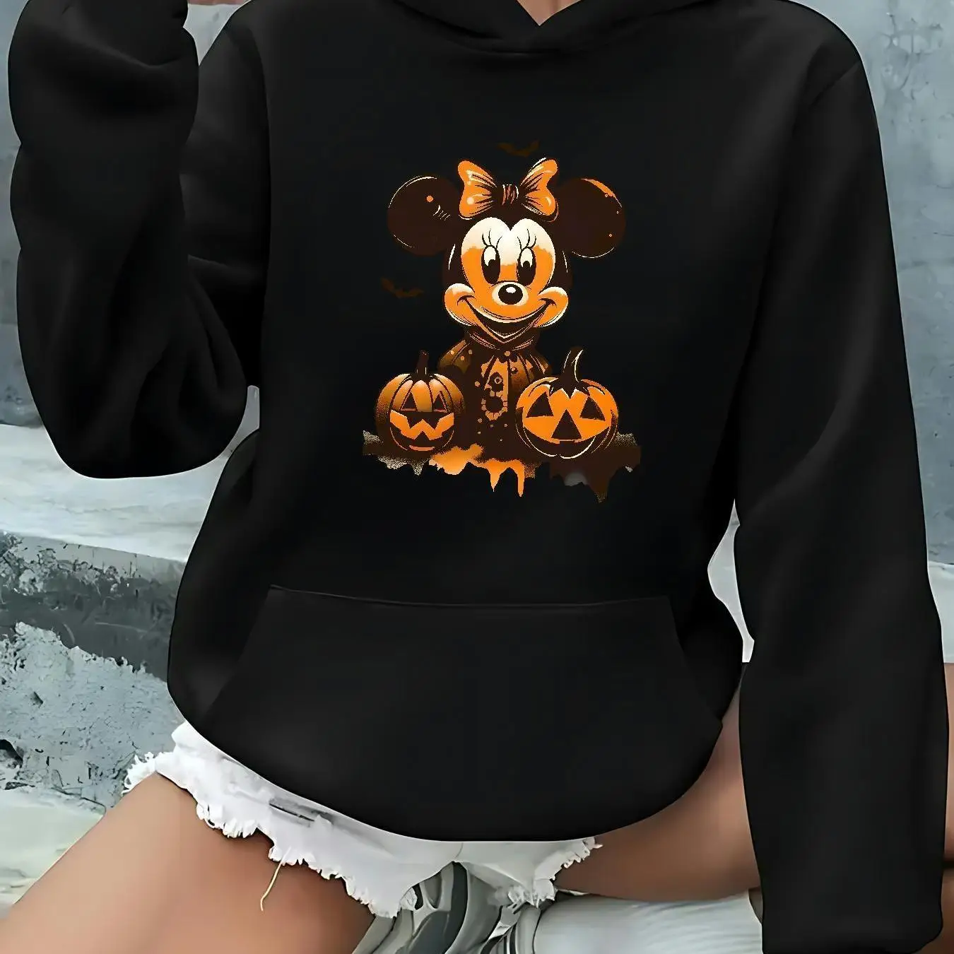 ディズニーミッキーマウス女性パーカー秋冬フリースカジュアルユニセックスプルオーバースウェットシャツ服パーカーオーバーサイズストリートウェア