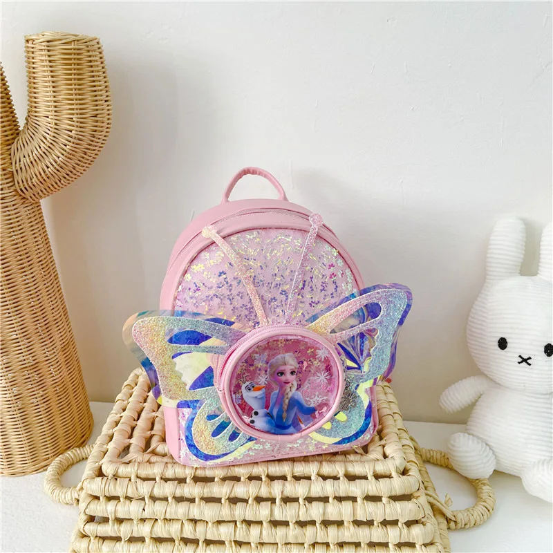 Disney Sequins Frozen Elsa Anna Backpack Fashion Glitter School Book Bag Girls Kawaii PU Leather Travel Backpack Christmas Gifts