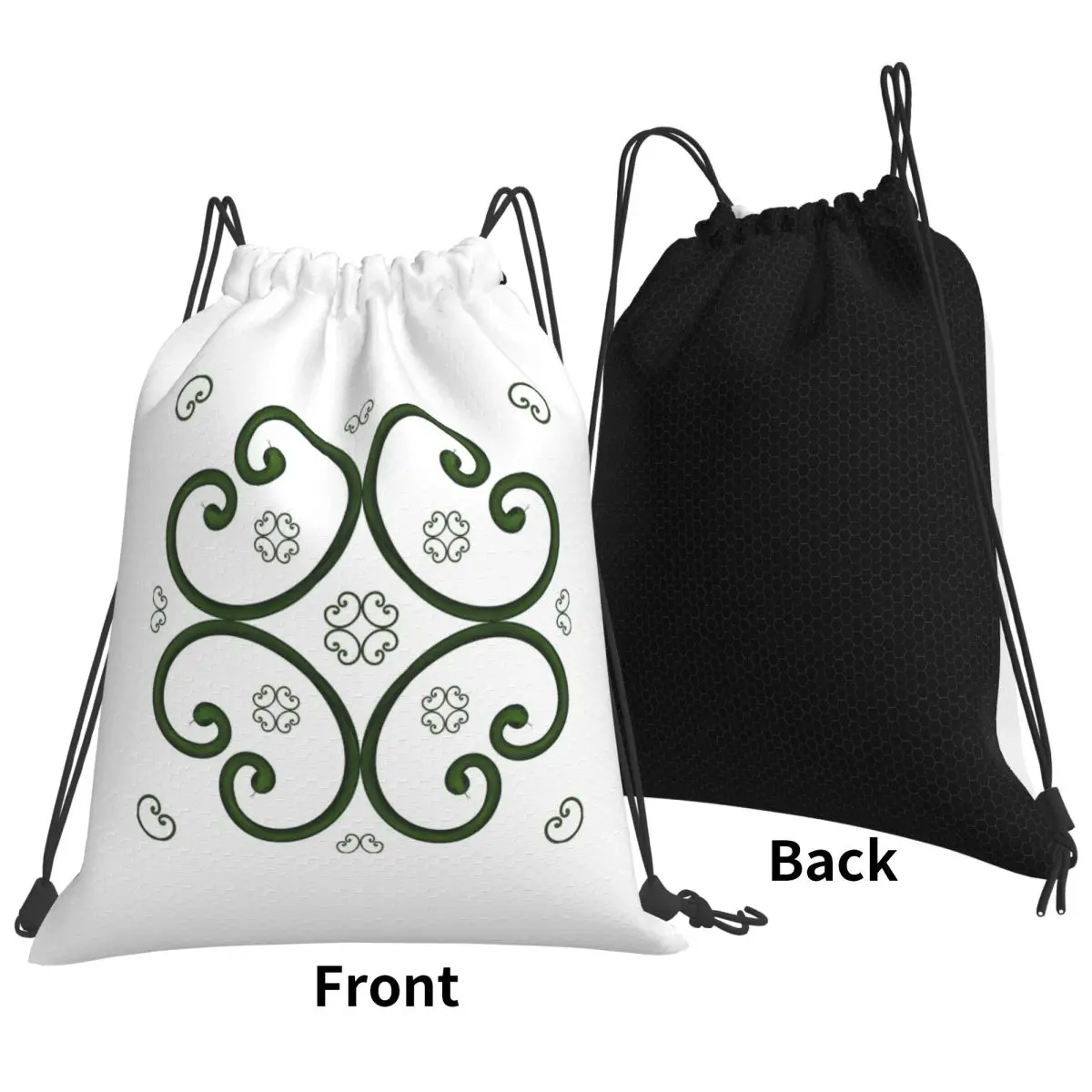 Unusual Pattern Of Green Snakes Backpacks Fashion Drawstring Bundle Pocket Sports Bag Book Bags for Travel Students