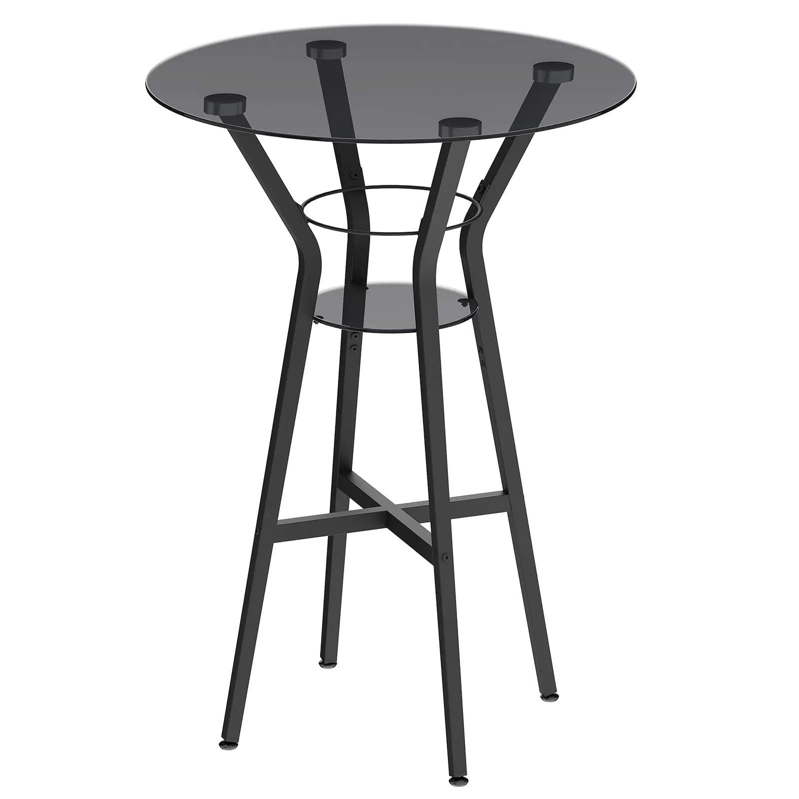 

2-Tier Round Bar Table With Glass Top And Lower Shelf For Home Pub Kitchen