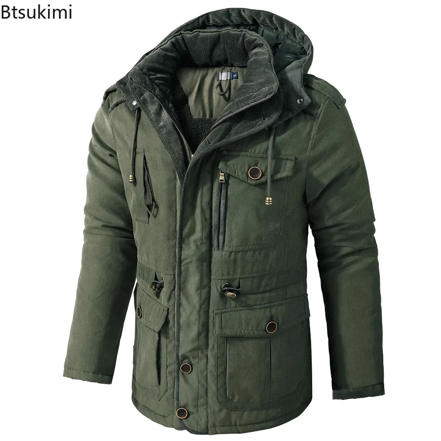 

New 2025 Men's Thicken Parkas Warm Winter Jackets Cashmere Fleece Coats Outdoor Cotton-Padded Male Windbreaker Hooded Outwear