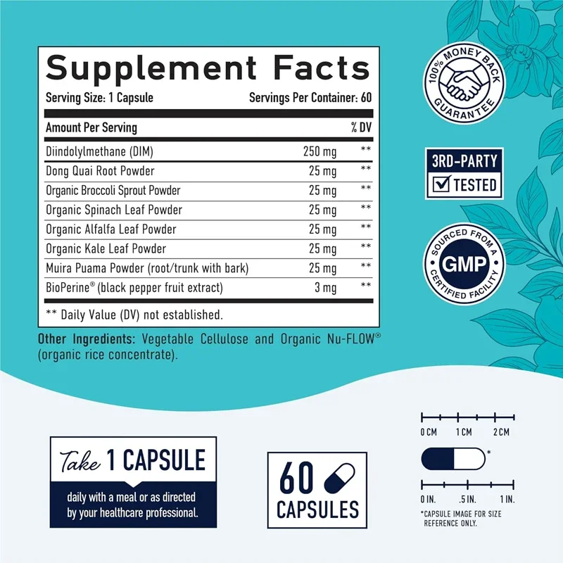 DIM60 Capsules Female Hormone Balance|Relieve Menopausal Heat and Night Sweat As An Estrogen Metabolic Supplement | Gluten Free