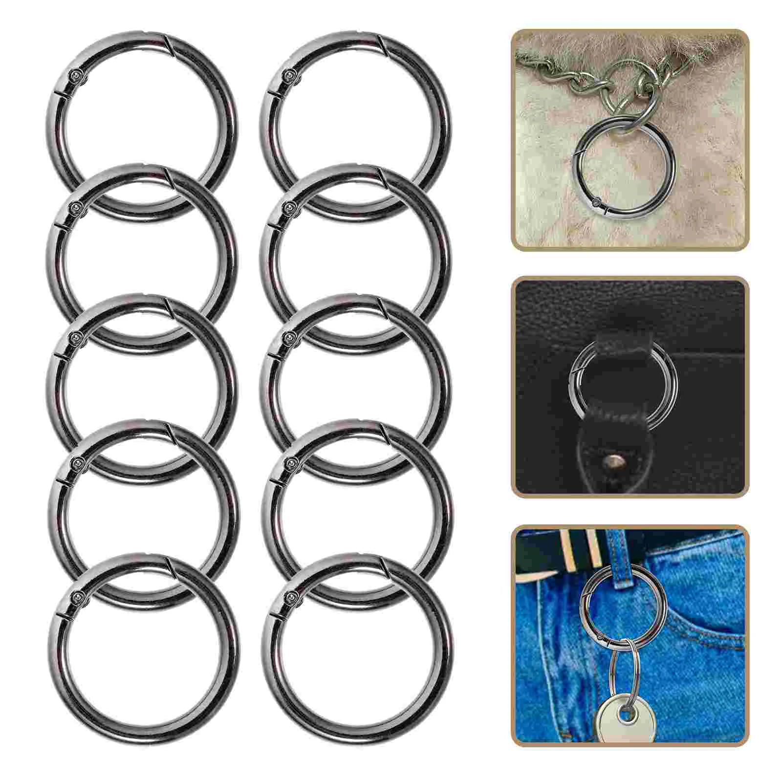 10-delige ringen gespleten veergesp retro-stijl sleutelhangers metalen buitenketting zilver Miss