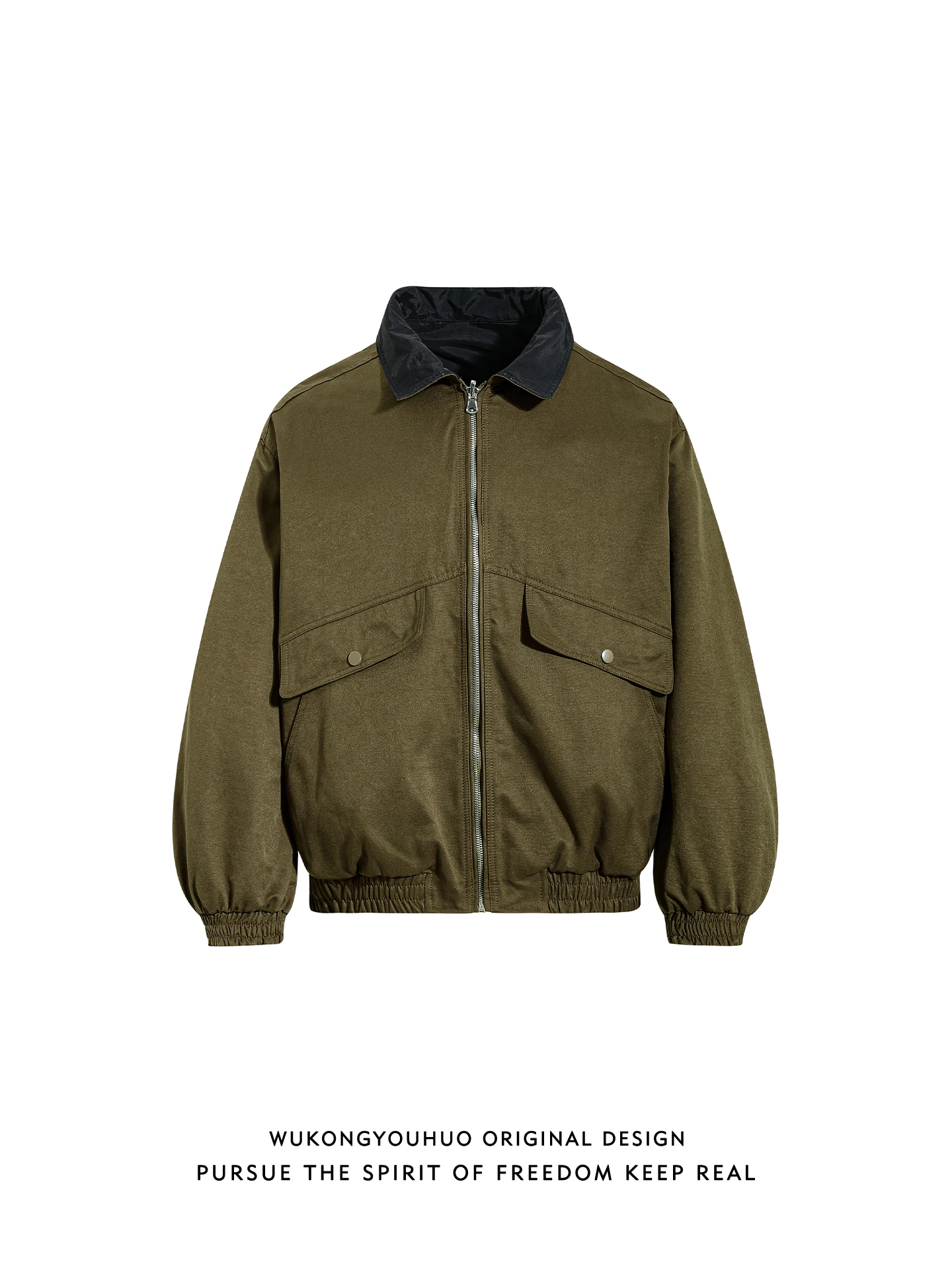 

Spring Vintage Contrast Color Workwear Collar Jaet Loose ex Couples Outerwear Cotton Polyester Nylon Long Sve Zipper