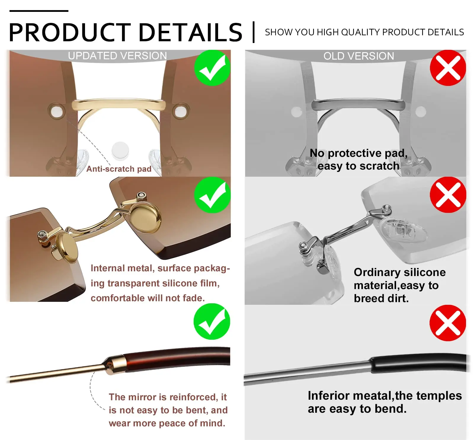 Square Ultra-Small Frame Sunglasses For Women Men Rectangle Retro See Through Lens Rimless Glasses