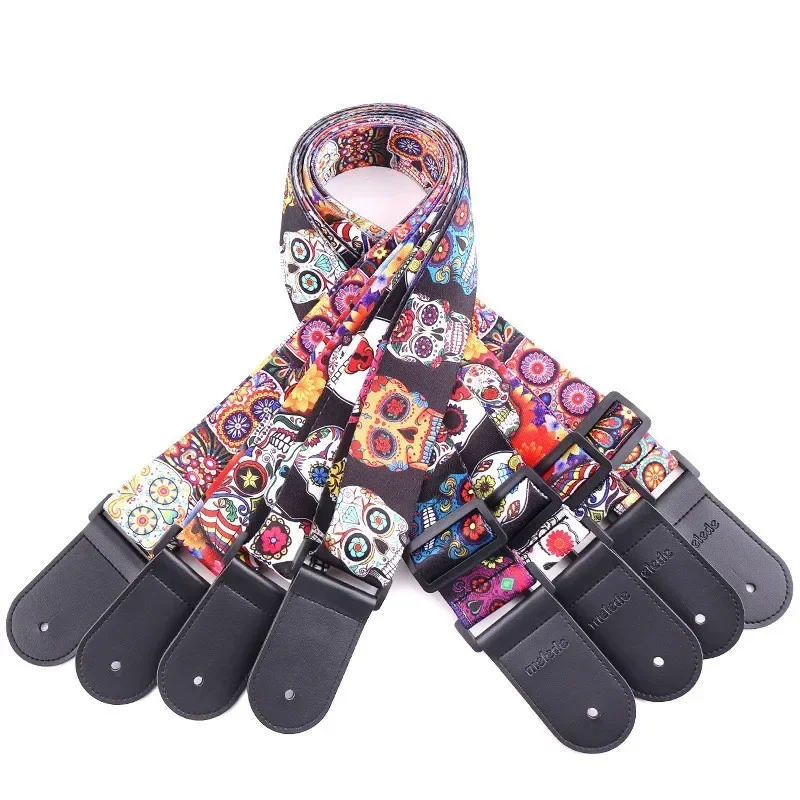 New Personalized Fluorescent Printed Leather Guitar Strap Adjustable Strap for Acoustic Guitar Electric Guitar Bass Ukulele