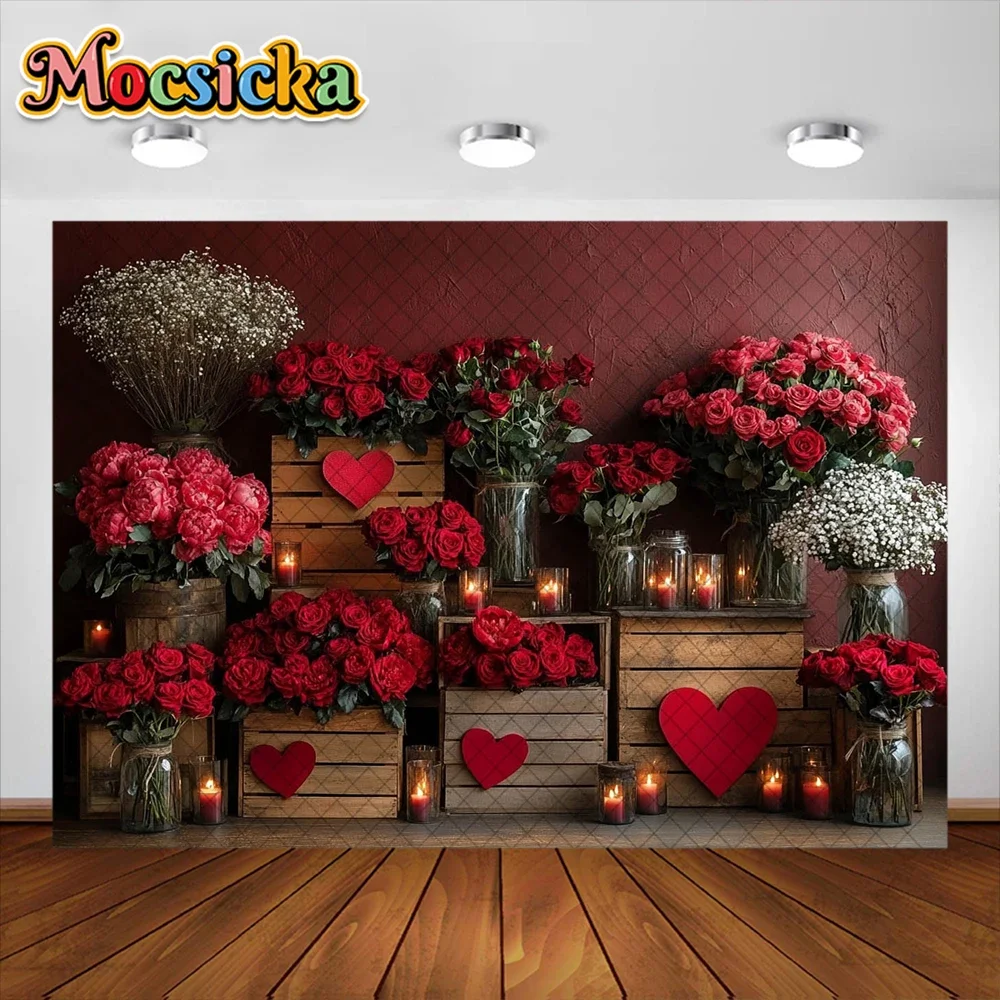 Fondo de fotografía Mocsicka, globo de amor para el Día de San Valentín, decoración de flores rosas, retrato de princesa recién nacido, accesorios de estudio fotográfico