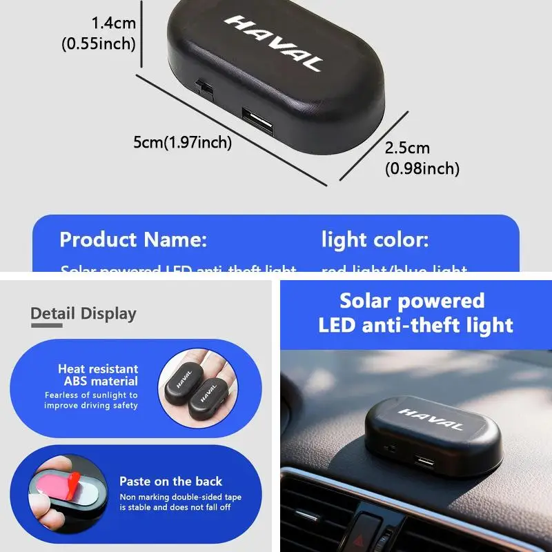 Solar Powered Car Anti-theft Warning LED Light for Haval Dargo H6 H9 M6 F7 F7X, Simulated Security Flash Lamp Car Interior Acces