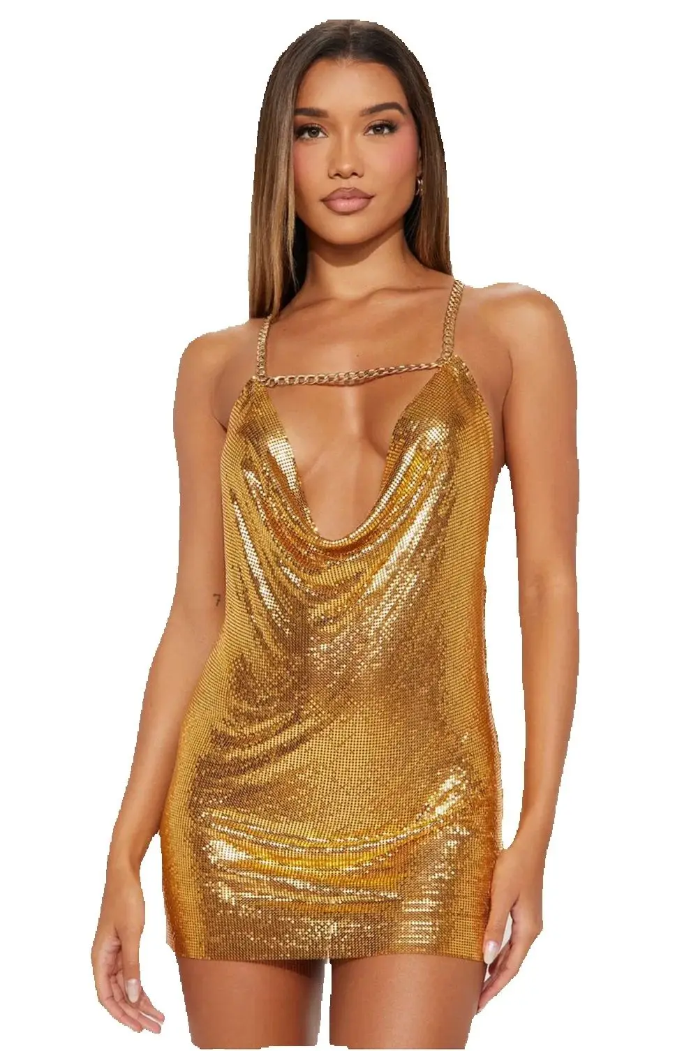 Metal Sequins Elegant Chic Dress Backless Woman Costume Deep V Neck Women's Elegant Dresses Woman Summer 2024 Trend Y2k Party