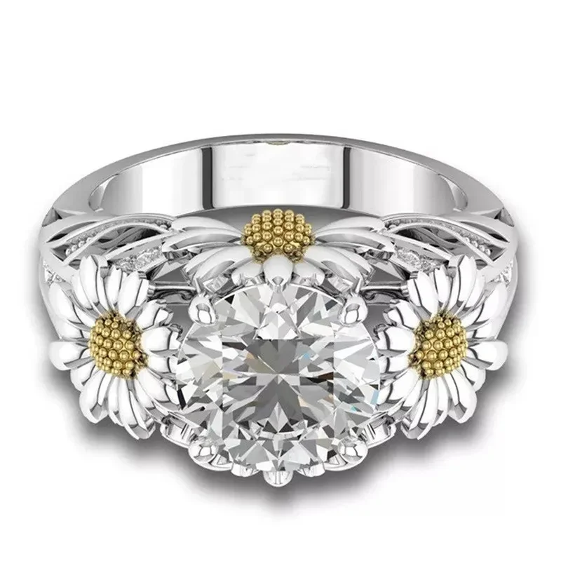 New Elegant Flower Inlaid Zircon Women's Ring, Fresh Countryside, Light Luxury, Niche Design, Temperament Jewelry Accessories