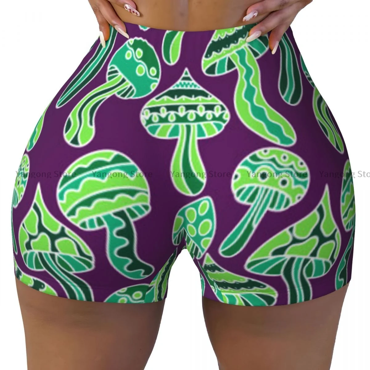 

Sexy tight hip sports shorts Mushrooms With Skulls Pattern fitness women's comfortable yoga shorts