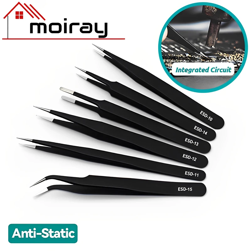 Pinça de Esd Antiestática Manutenção de Precisão Reparo Industrial Ferramenta Curvada Trabalho em Casa Modelismo Ferramenta Manual Aço Inoxidável