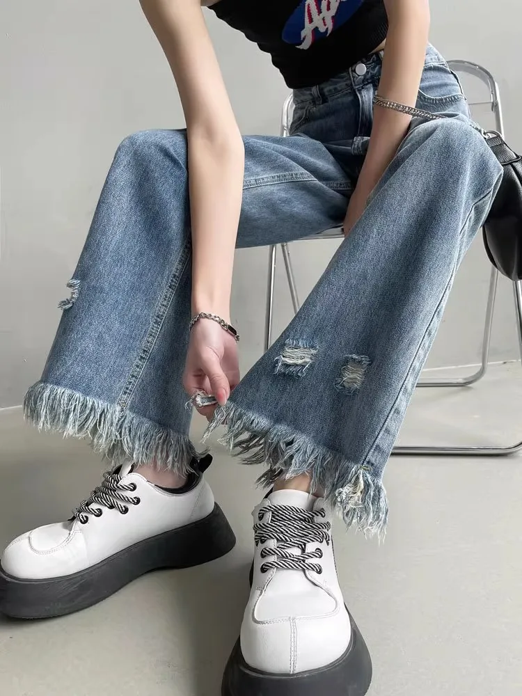 

Women's Basic Distressed Washed Jeans Loose Slim Women's Pants