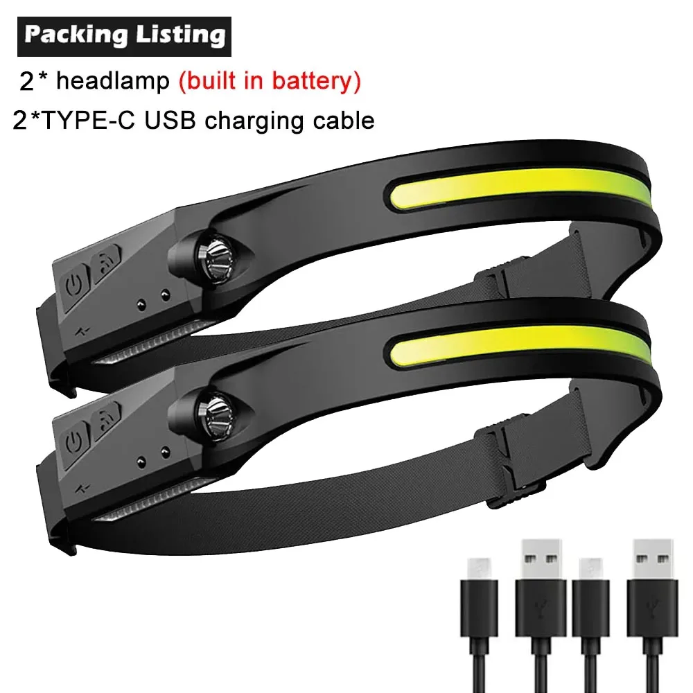 1/2/3PCS LED Induction Headlamp Camping Search Light USB Rechargeable Headlight Led Head Torch Work Light With Built-in Battery image 3