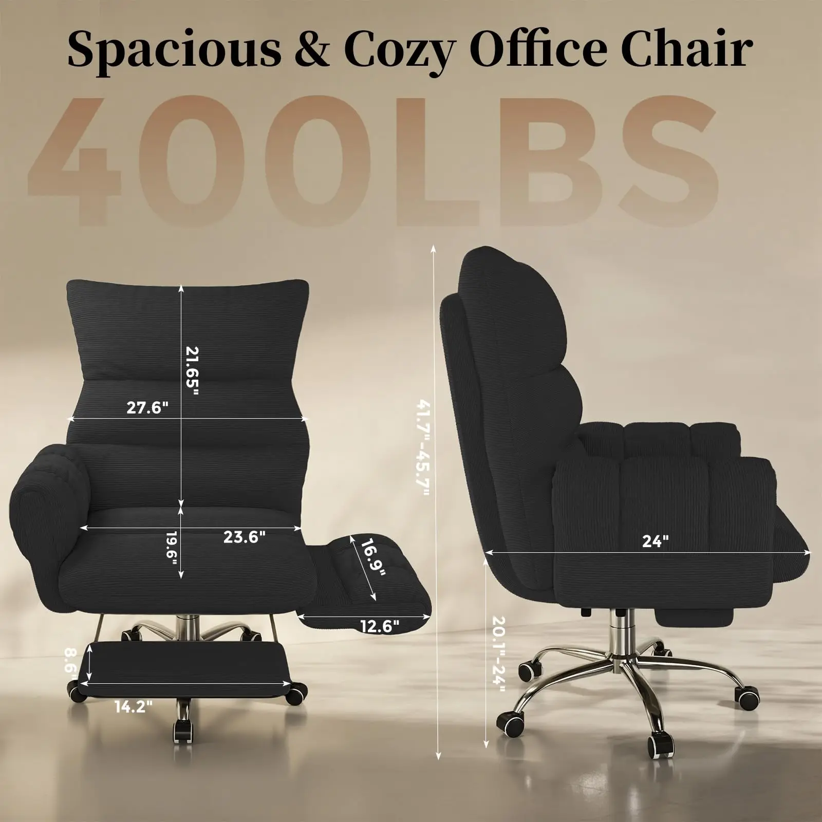 Cross Legged Office Chair, Cloud Desk Chair with Flip-Up Arm Rests, Foot Rest, Wide Seat, Comfy Executive Ergonomic