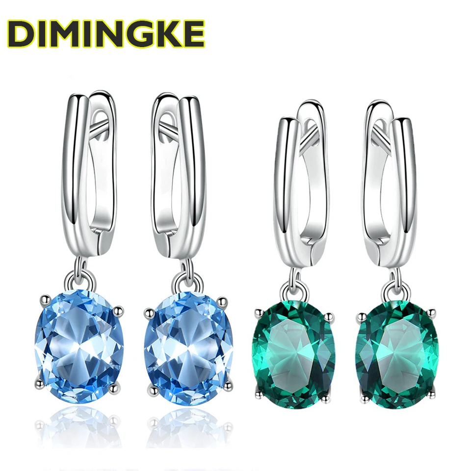 

DIMINGKE S925 Earring Jewelry 7*9MM Waterdrop Topaz / Emerald Silver Woman Wedding Party Birthday Gift