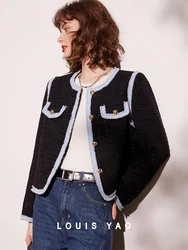 LOUIS YAO Women Coat 2024 Spring New Contrast Color Elegant Fashionable Casual Round Neck Long Sleeve Loose Fit Women's Jacket