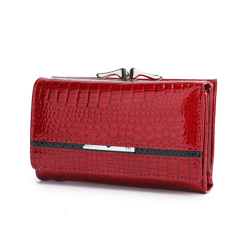 Crocodile Pattern Fashion Short Wallet for Women Patent Leather High-End Feel Coin Clutch Wallet
