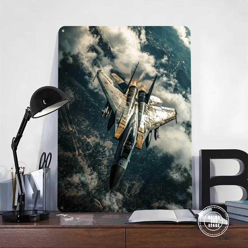 Fighter Jet in Flight Metal Poster Perfect Gift for Fans Lovers Personalized Wall Art Metal Sign for Vintage Decor Room Home Tin