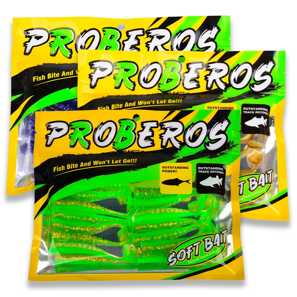 PROBEROS 114/45 Stück Paddle Tail Soft Lure Gerippter Grub Kunststoff Glitzer Silikon Swimbaits Bass Hecht Süßwasser Wurmköder Angelköder – Detail 5