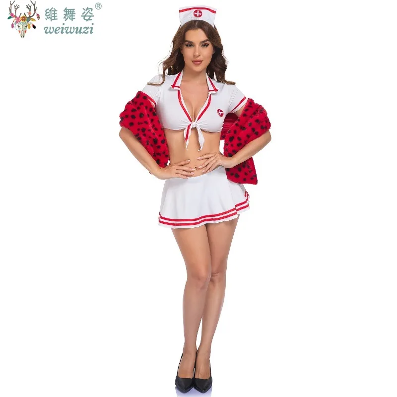 

Adult Women Nurse Uniform Cosplay Costume Sexy Lingerie Short Lace Up Top Skirt Outfit Exotic Nightclub Rave Party Fancy Outfit
