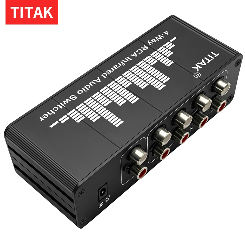 4CH RCA Stereo Audio Switcher Bi-Directional 1-in-4-out 4-in-1-out L/R Sound Selector Box for Studio Speaker System