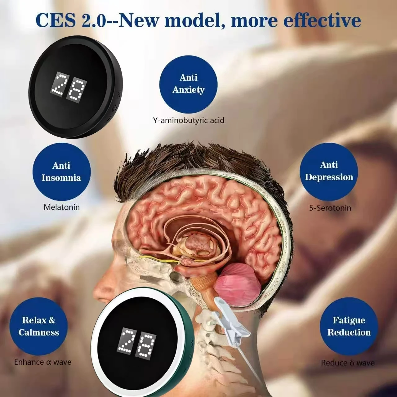 CES Sleep Aid Device, Microcurrent Cranial Stimulator Ear Clip, Insomnia Anxiety Relief Machine, Auto Shut-off Sleep Therapy