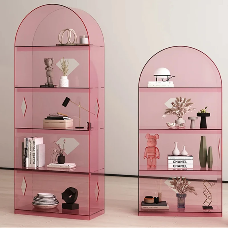 Nordic light luxury arched floor shelf, bookshelf, living room, office, hand display cabinet, simple multi-layer stor