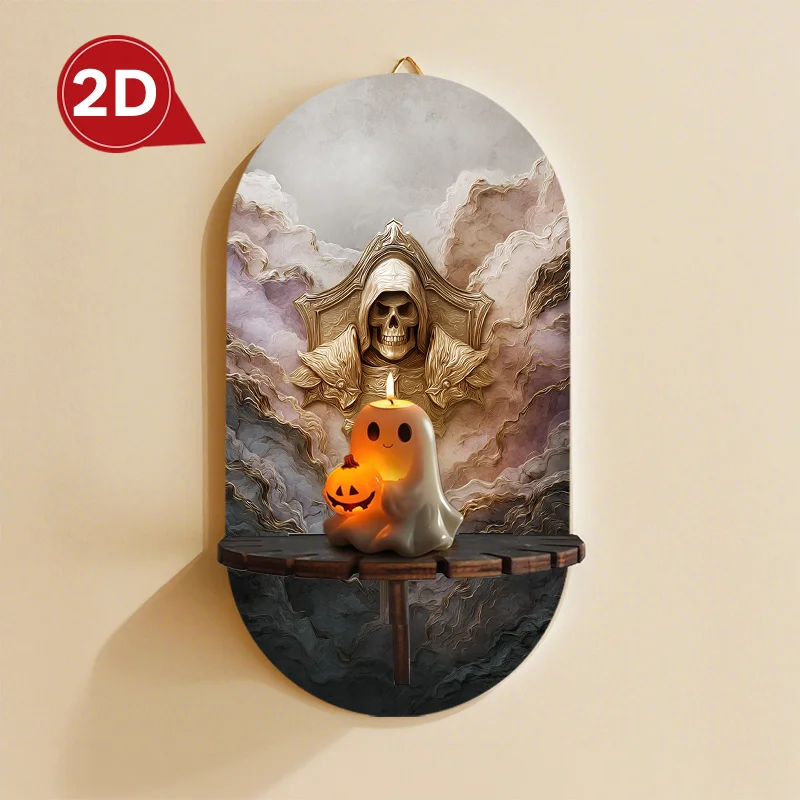 Skull & Crossbone Wall-Mounted Shelf with Key Holder & Pendant Display - Multi-Functional Floating Shelves Suitable for Living