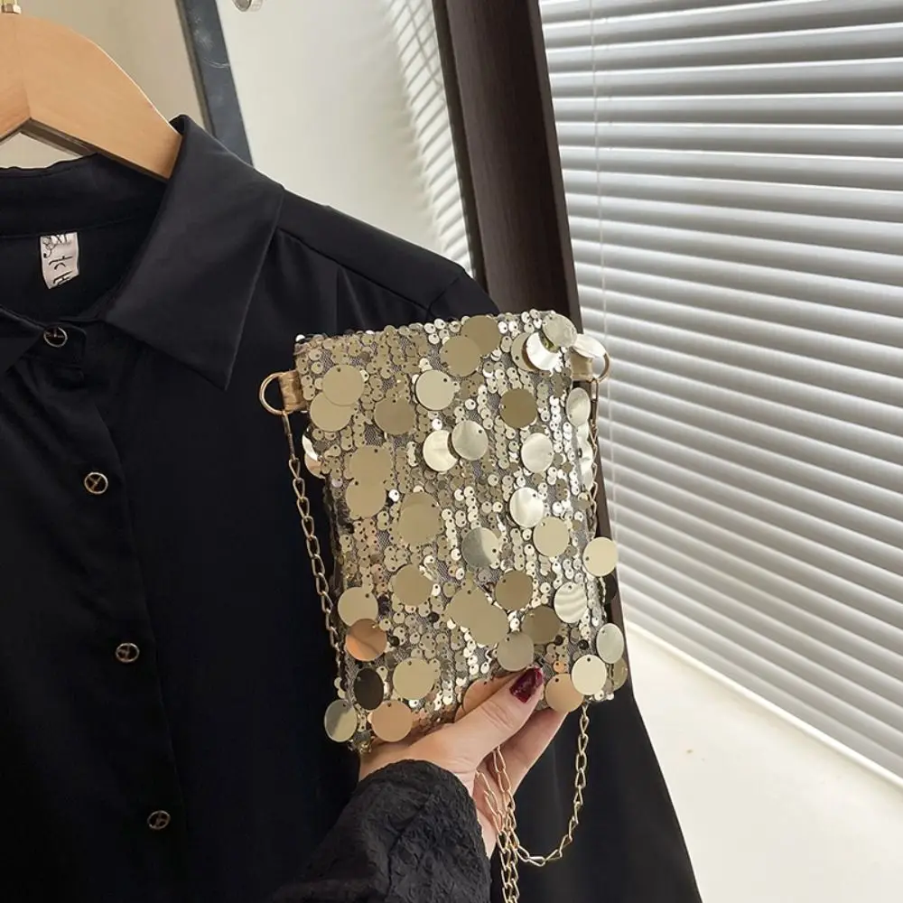 Portable Blingbling Sequin Crossbody Bag Cute Large Capacity Glitter Bag Handbag Canvas Phone Purse Girl