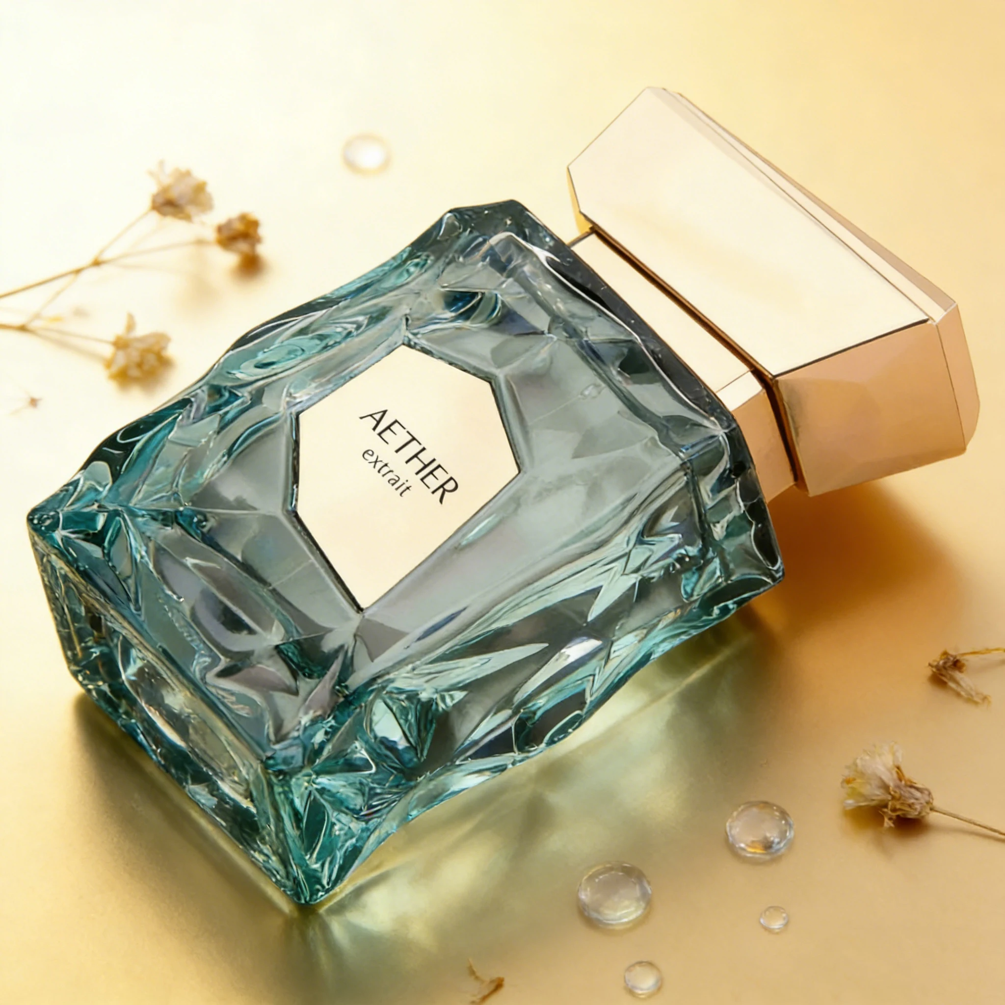 

AETHER Extrait de Parfum: Crinkle Cut Teal Glass Bottle, Premium Fragrance for Unisex